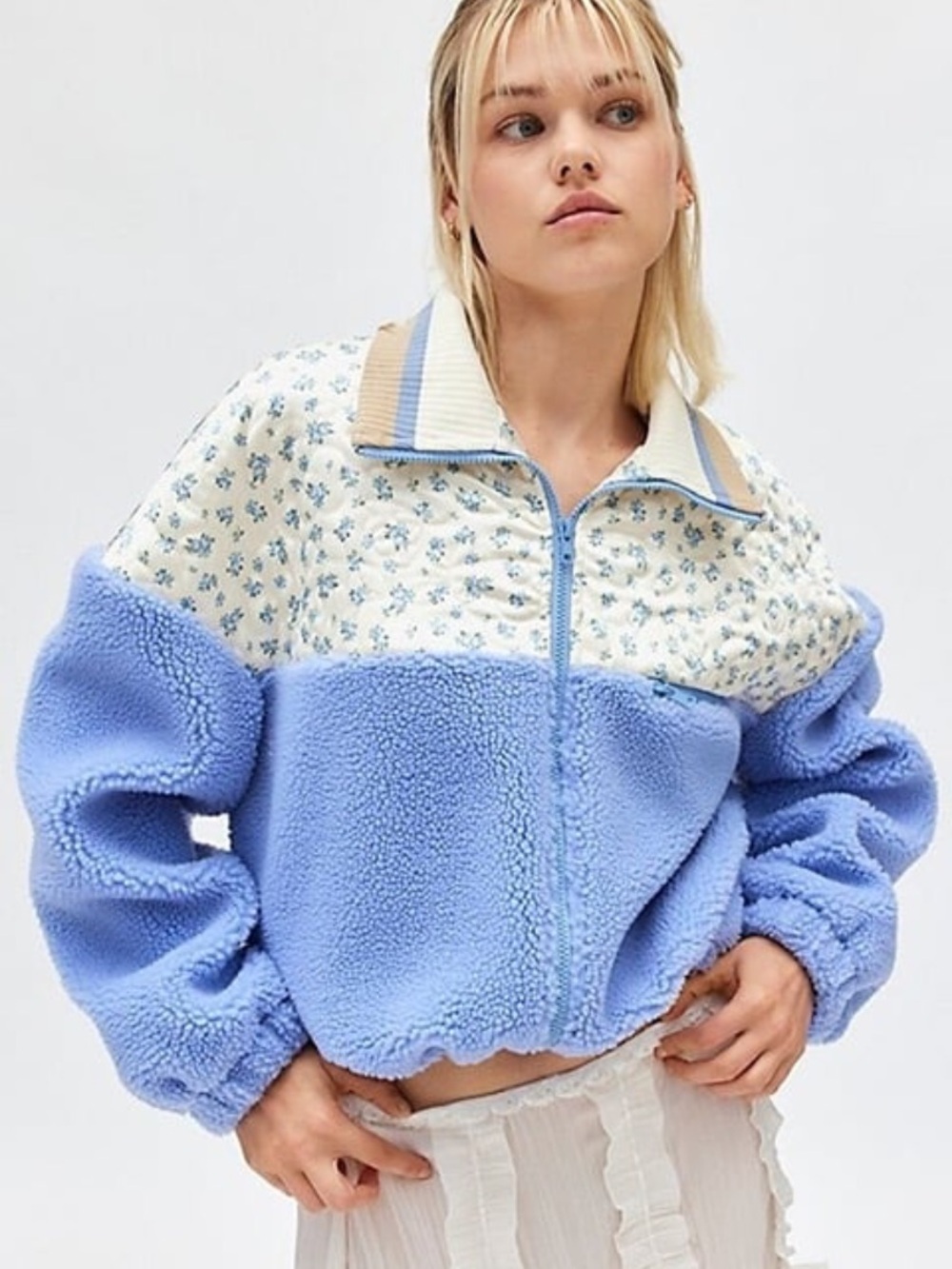 For Love & Lemons Sadie Floral Quilted And Fleece Zip-Up